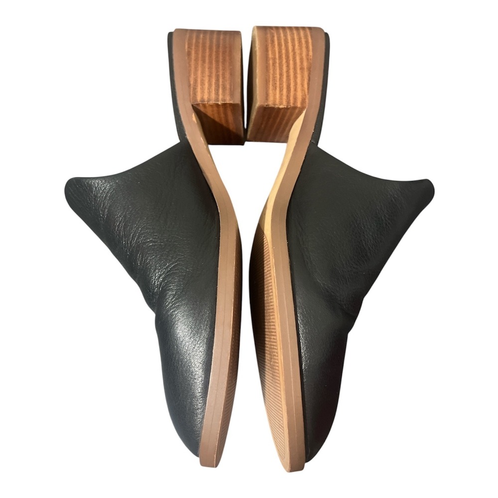 Slip On Black Leather Mules Womens 9 Crown Vintage Rydel Block Heel Pointed Toe - Picture 3 of 10